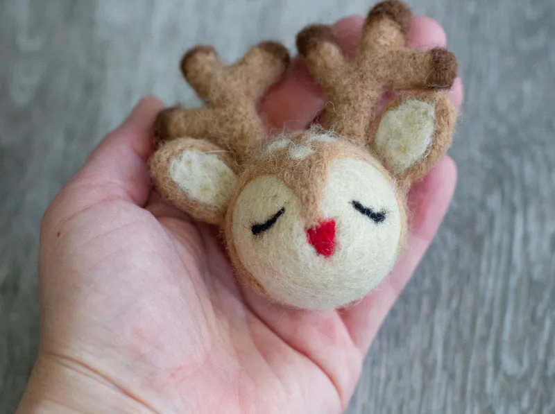 Reindeer Christmas Shapes with Red Nose- Handmade by Matthew and Mae Set of 1