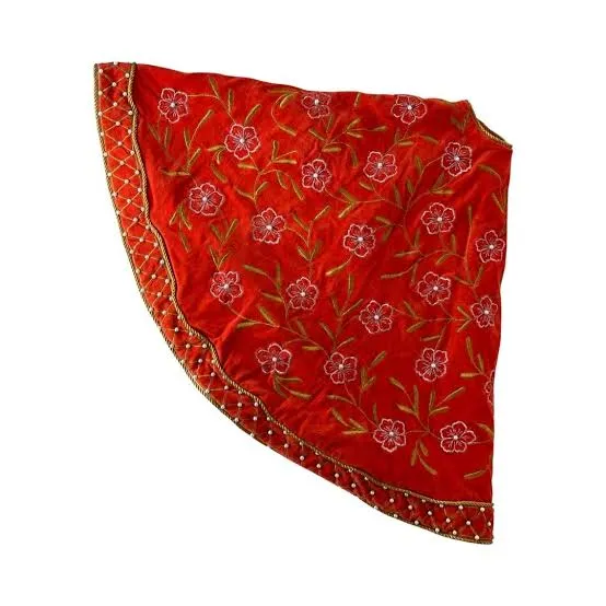 Rosso Embroidered Red Velvet Christmas Tree Skirt