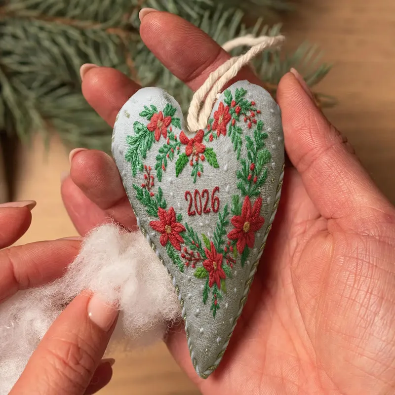 Rubbyoo Heart Embroidery Kit - Christmas Wreath | Diy Christmas Ornaments | Perfect Handicraft For New Year