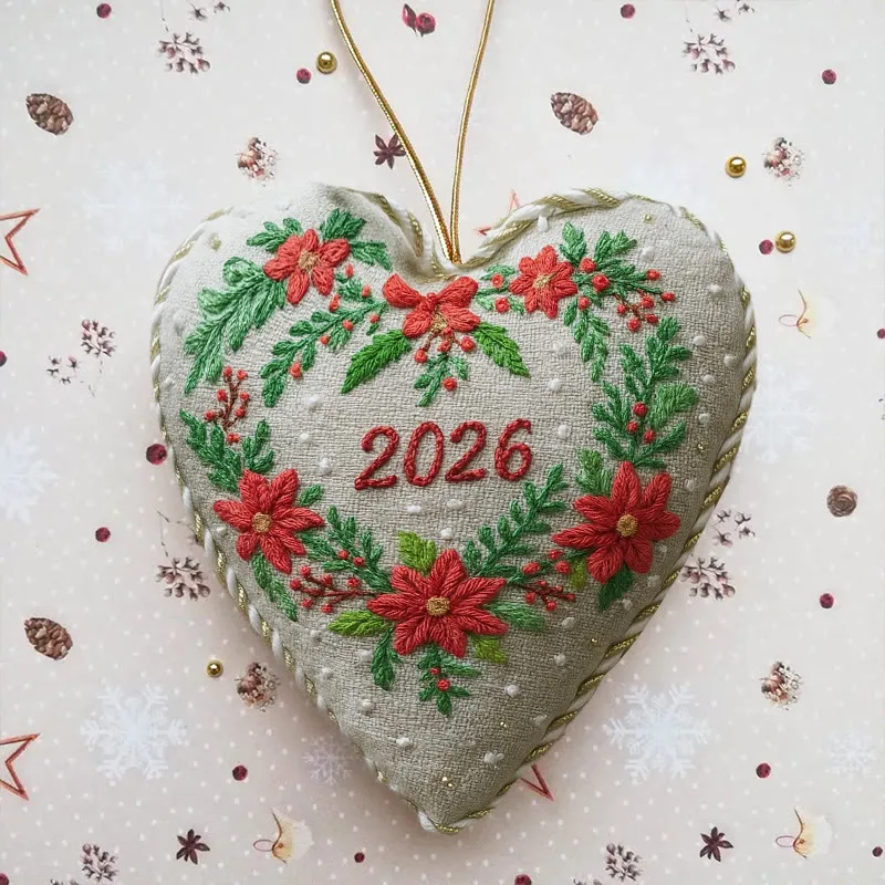 Rubbyoo Heart Embroidery Kit - Christmas Wreath | Diy Christmas Ornaments | Perfect Handicraft For New Year
