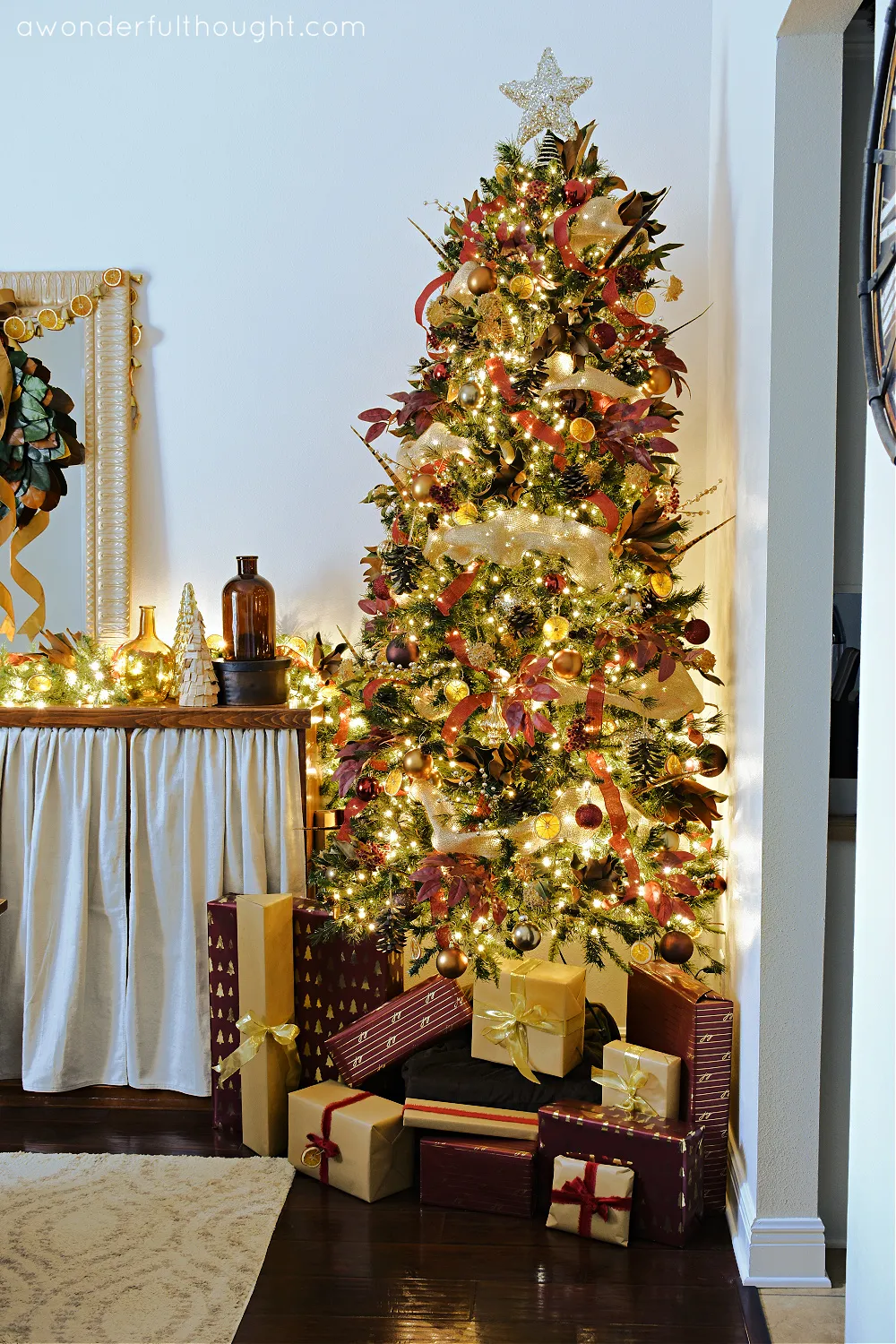 Rustic Burgundy Christmas Tree - A Wonderful Thought