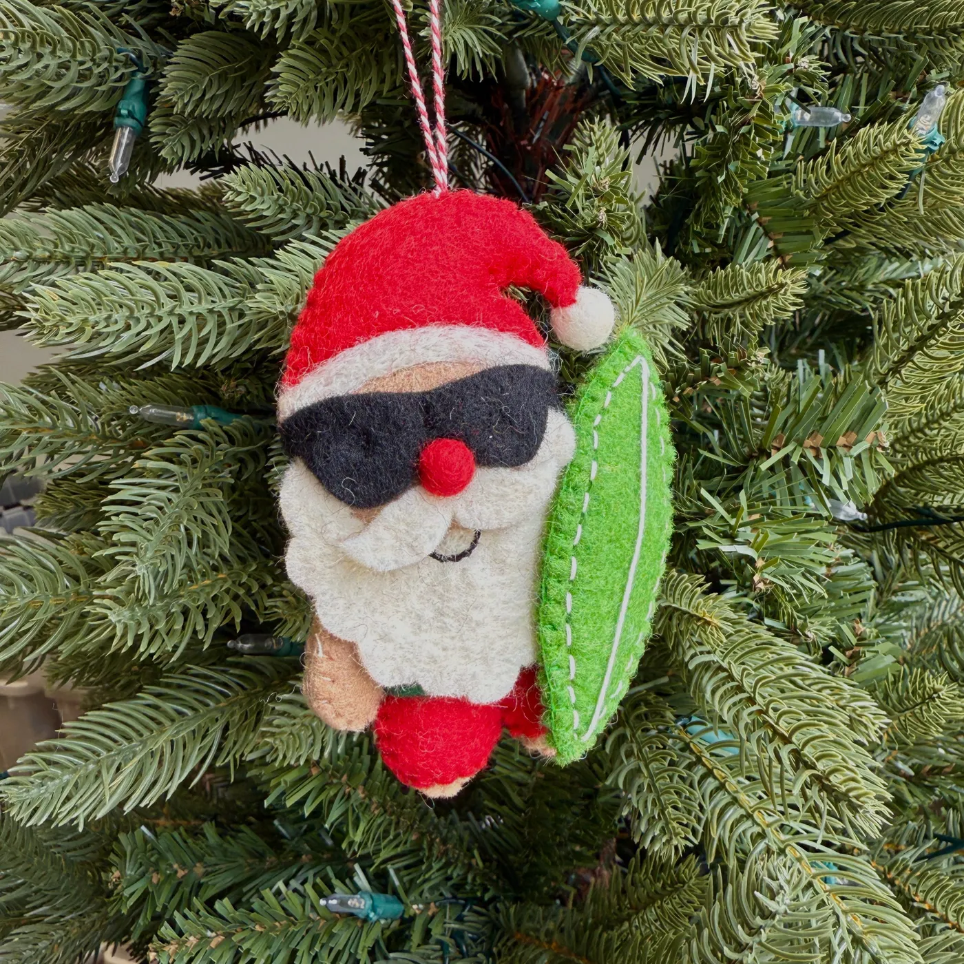 Santa with Surfboard Christmas Ornament | Felt Holiday Gifts That Give Back | Ornaments 4 Orphans®
