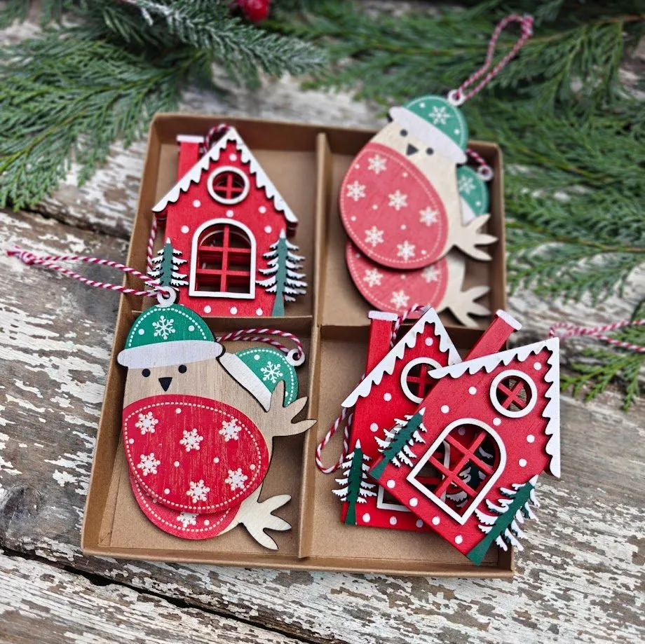 Scandinavian Folk Art Christmas Ornaments Box Of Scandinavian Wooden Folk  Art Robins And Houses Christmas Decorations Scandinavian Boutique Hygge