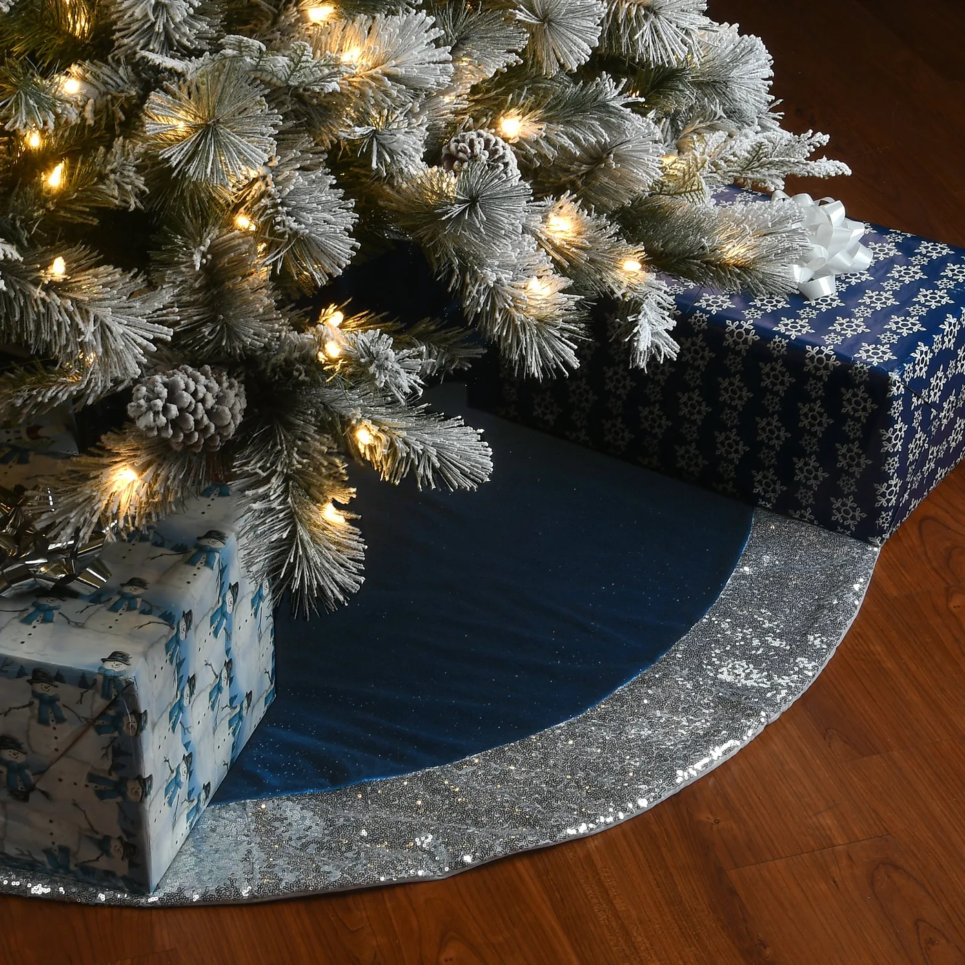 Seasonal Décor Christmas Tree Skirt Blue 48 Arctic Lights Collection Navy  And Silver Tree Skirt · National Tree Company