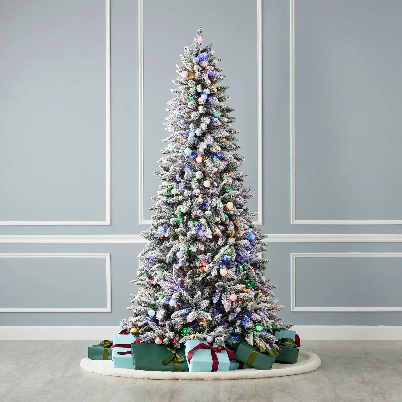 Seasonal LLC Snow Kissed Pine 6.5' Flocked Tree with Multicolor LED Lights - Open Green