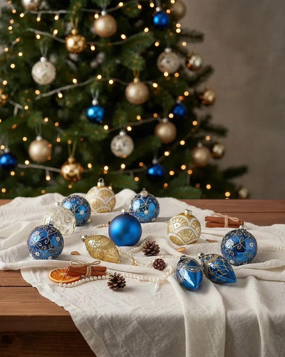 Set Blue Gold Ornaments Blue Christmas Ornaments With Golden Glitter 80 Mm Pcs Online Sales On