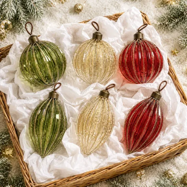 Set mit 12 Weihnachtsanhängern aus Glas (D100 mm) Eleganz Bordeaux, Grün  und Gold - Baumschmuck & Kugeln - Eminza