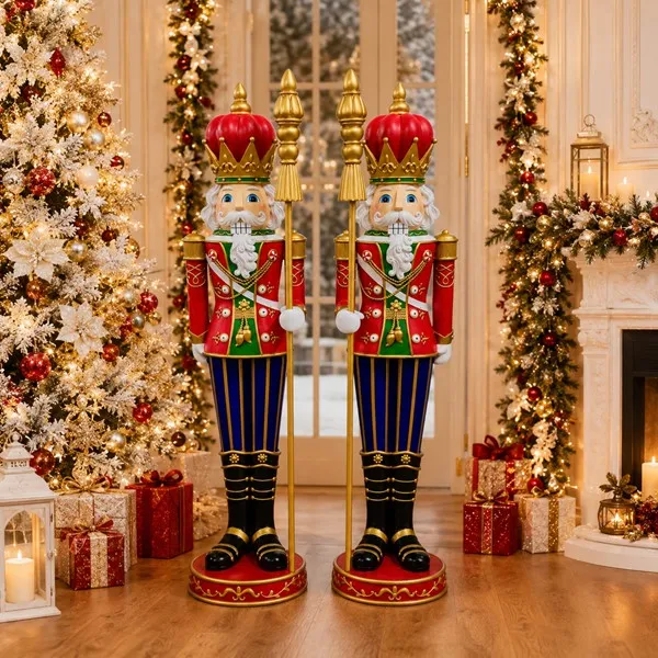 Set of 2 Asst 6ft. Tall Traditional Christmas Nutcrackers with Staff & LED  Lights 'Jusepe & Gustaf'