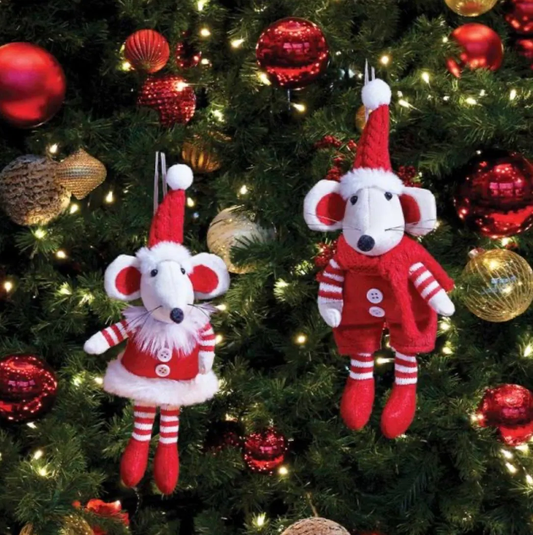 Set of 2 Plush Christmas Mouse Decorations – Hanging Red & White Tree – THE  UK CHRISTMAS COMPANY