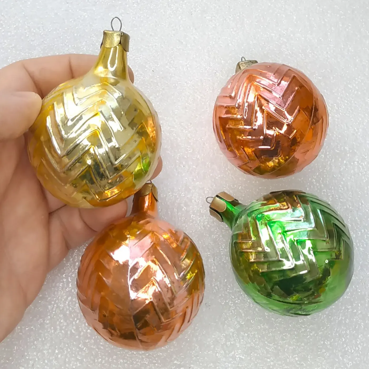 Set of 4 Antique Vintage Russian Glass Christmas Tree Ornament Balls – Eugene's Vintage Christmas Ornaments