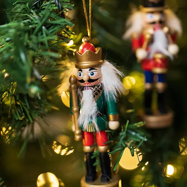 Set of 4 Nutcracker Pendants Tree Decoration Hanging Festive Décor Traditional Wooden Nutcracker