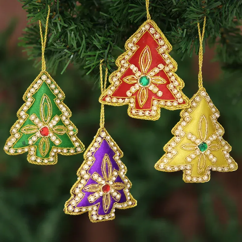Set of Four Multicolored Christmas Tree Ornaments from India - Colorful  Trees | NOVICA United Kingdom