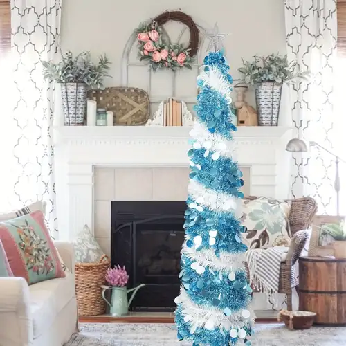 shiny tinsel mini christmas tree with ball and star decoration beautiful festival party ornaments | Shop On Temu And Start Saving | Temu