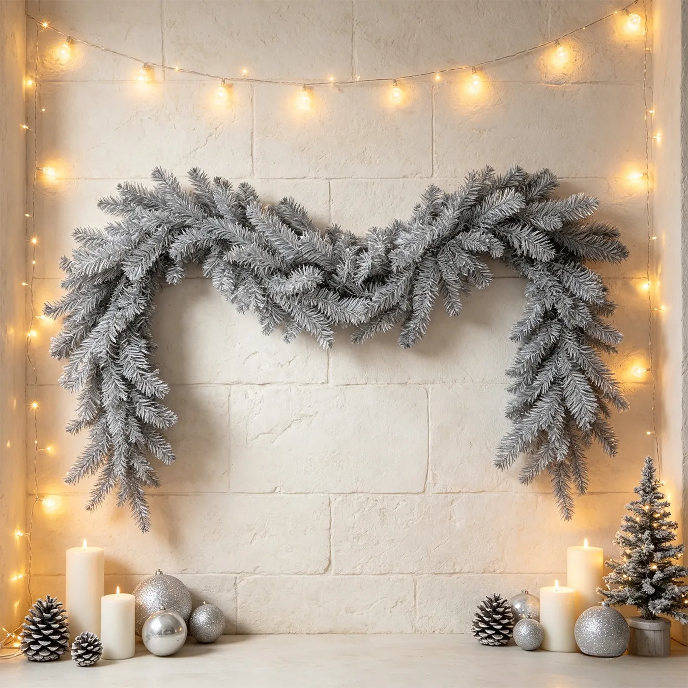 Silver Christmas Garland, TOUMENY Glittery Tinsels Shiny Holiday Garland, PVC Durable 6ft 9ft Mantel Staircase Fireplace Front Door Decor, Silver