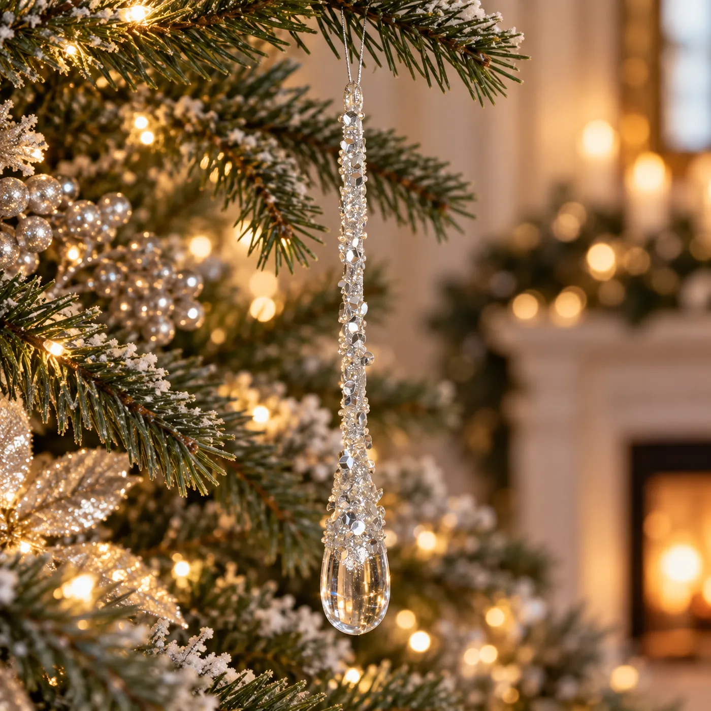 Silver Glitter Drop Ornament