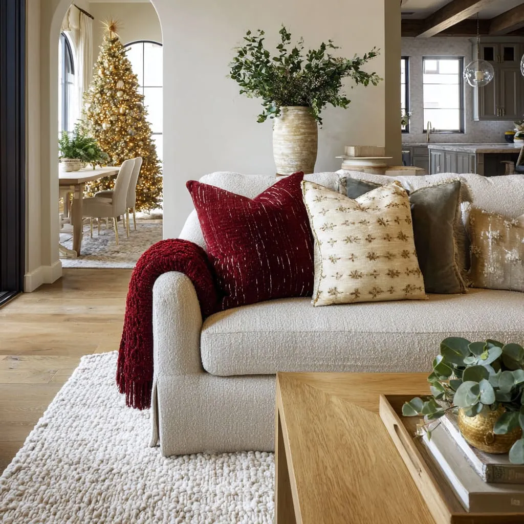 Simple Christmas Decorating Ideas with Throws and Pillows