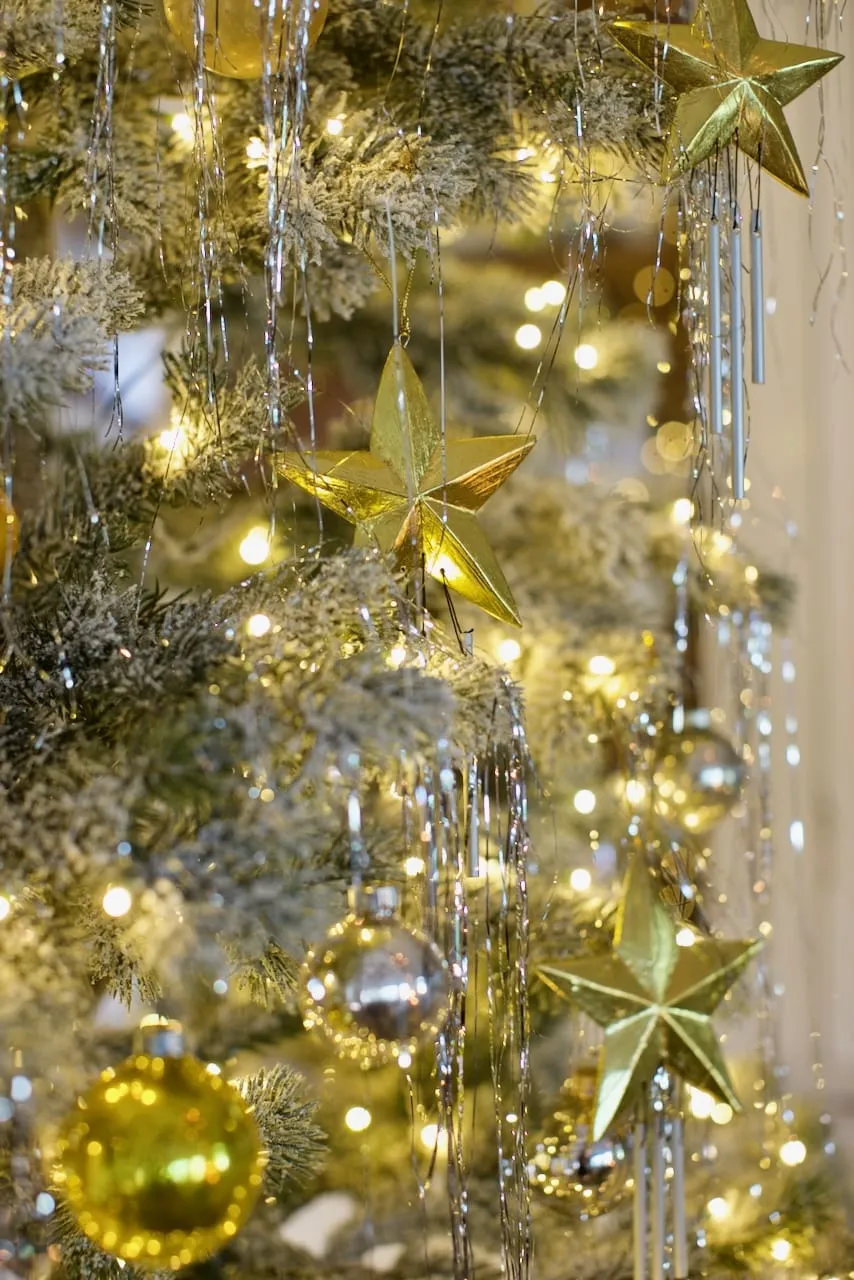 Simple Gold Star Decorated Christmas Tree - French Country Cottage