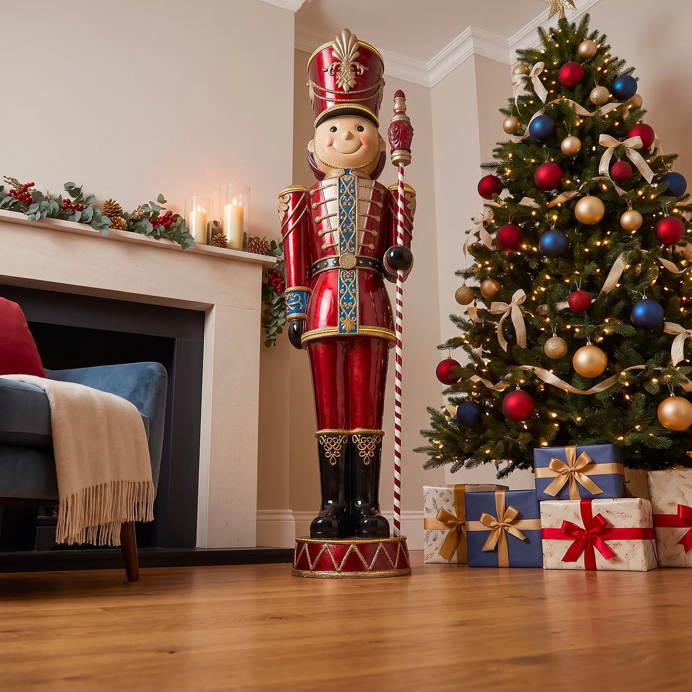 Six Inch Traditional Toy Soldiers 6ft Toy Soldier Xmas Nutcracker Red With  Warm White LED Lights