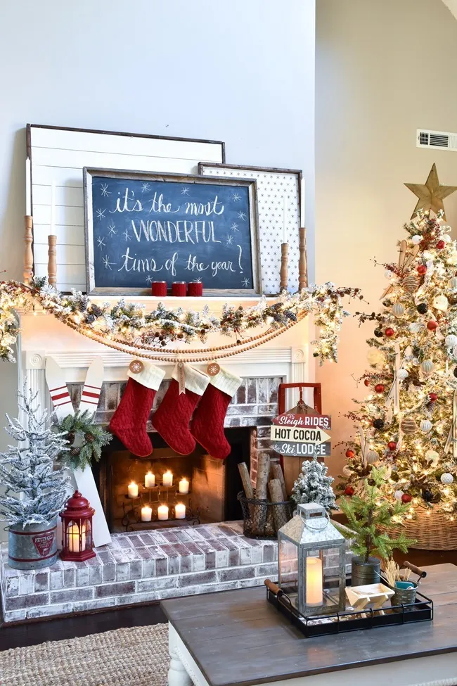 Ski Lodge Inspired Christmas Tree and Living Room