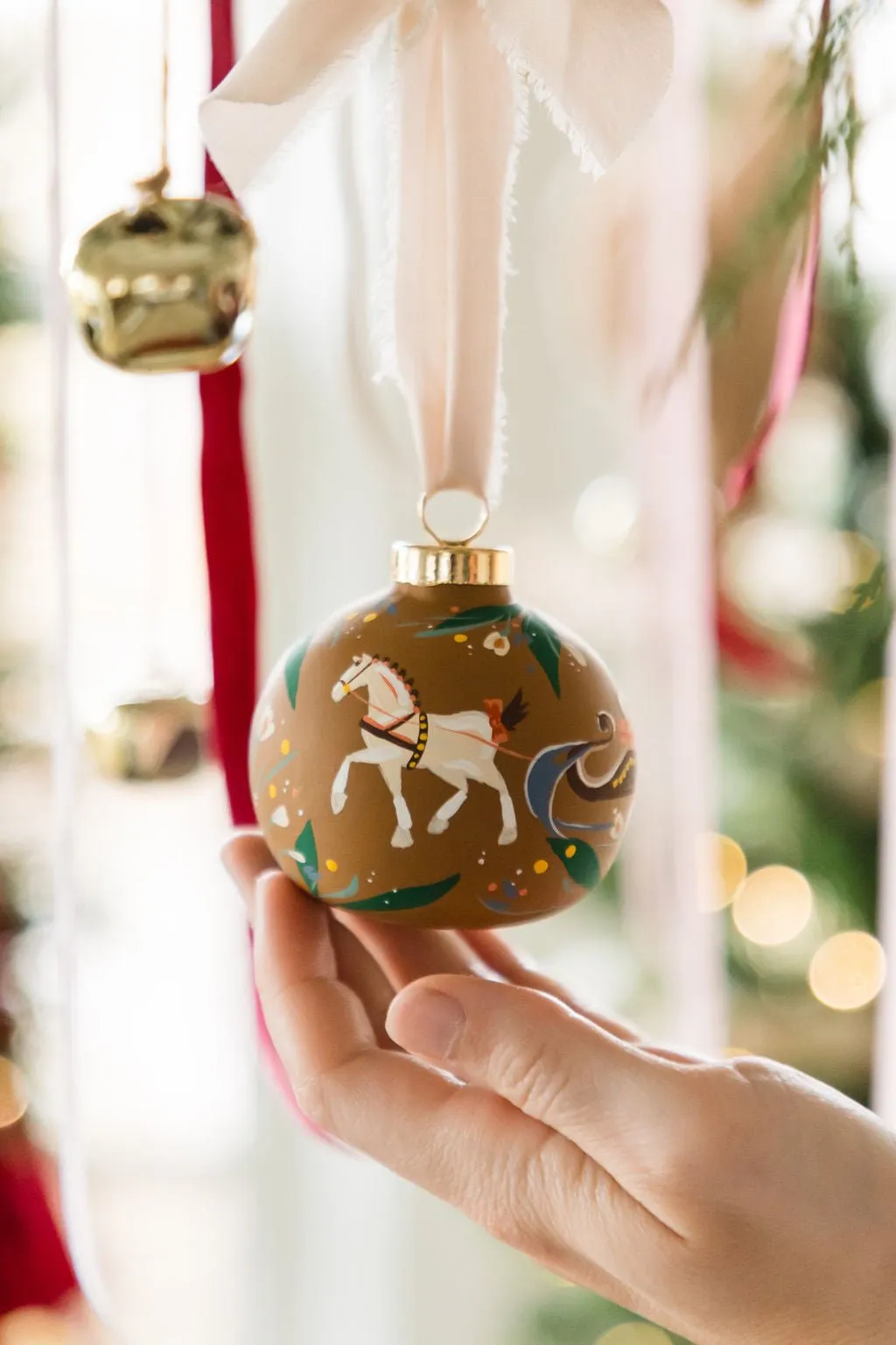 Sleigh Bells in Bloom Hand Painted Ornament - Larissa Ann Fine Art