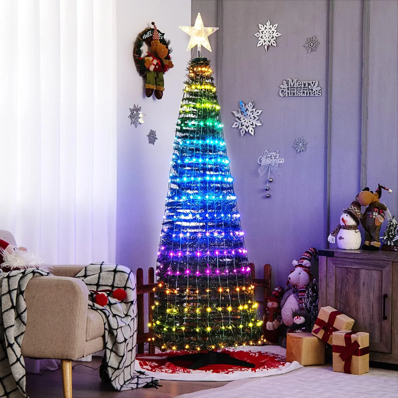 Smart LED RGB Dynamic Color Changing Multi-Function Deluxe Artificial Prelit Pop Up Christmas Tree - Birddog Lighting