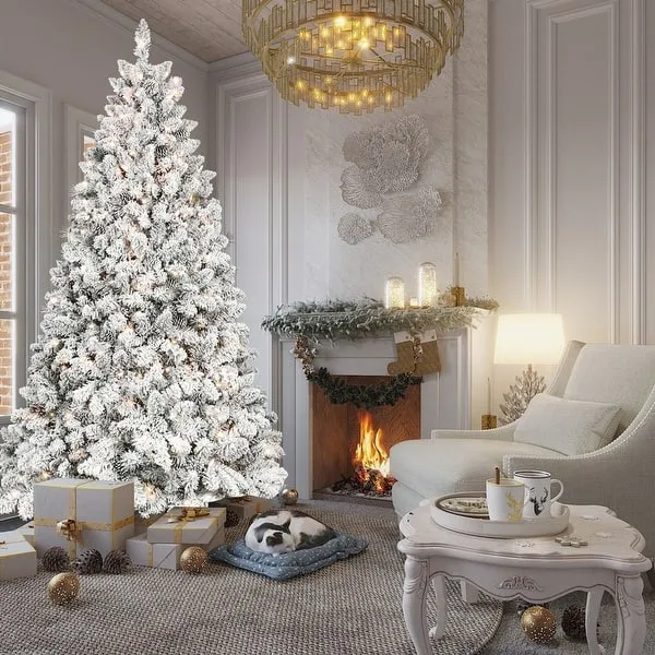 Snow Flocked Christmas White Christmas Tree Pre-Lit Snow Flocked Mixed Pine Christmas Tree, Ft – We