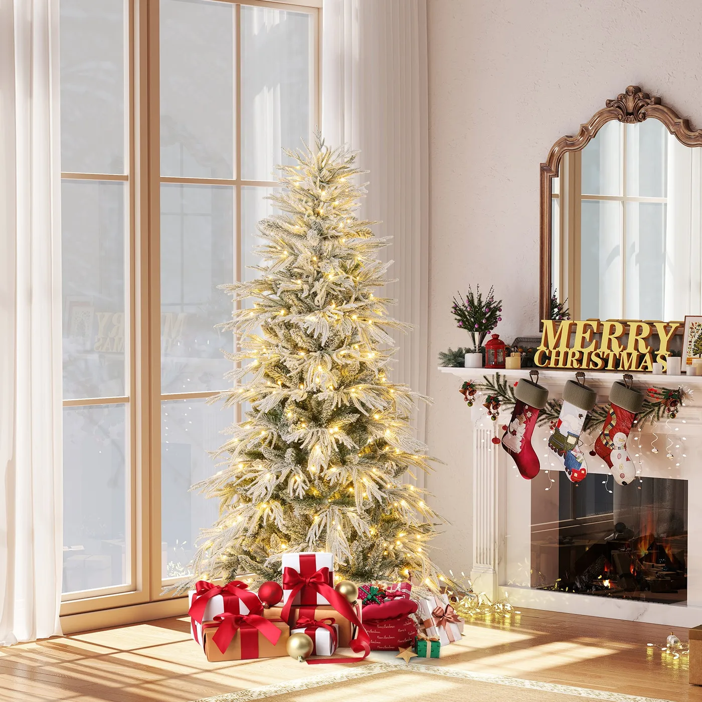 Snow Flocked Christmas White Christmas Tree Pre-Lit Snow Flocked Mixed Pine Christmas Tree, Ft – We