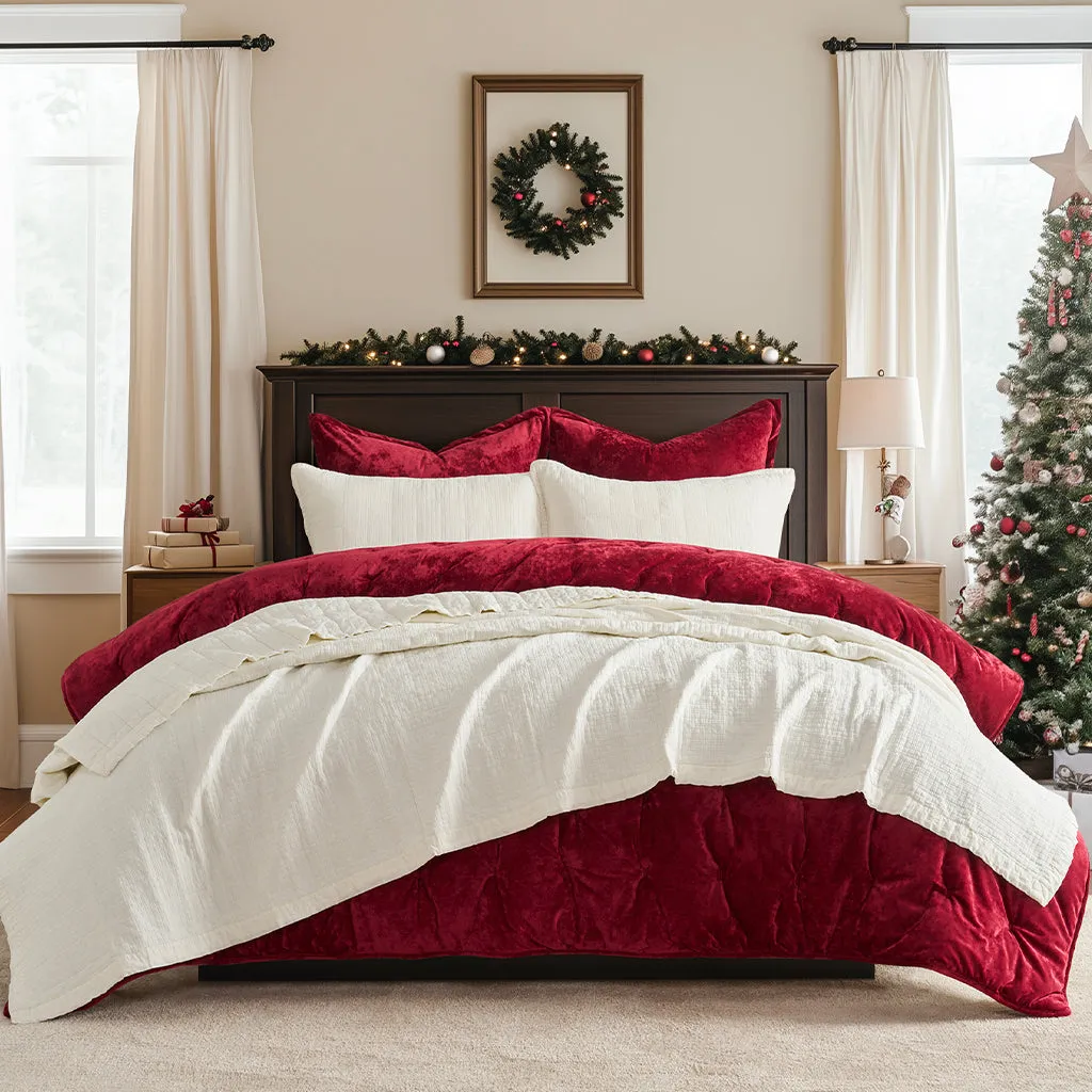 Stonewashed Crinkle Cotton Box-Stitch Quilt Set – Evergrace Home Inc