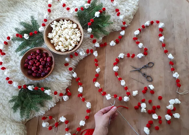 Stringing Cranberry Garland Popcorn And Cranberry Garland