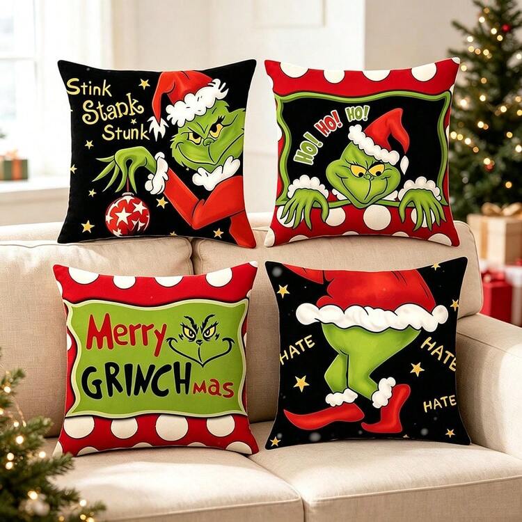 The Grinch 1pc Christmas Pillow Case, 18 Inch/45cm, Green Monster Multiple  Print Cushion Cover, Soft