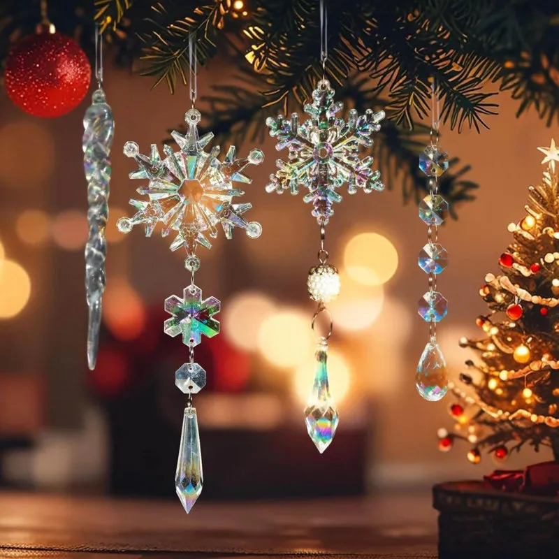 The Holiday Aisle® Christmas Tree Decorations Crystal Ornaments - 18Pcs  Iridescent Christmas Ornaments Acrylic Snowflakes Icicle Drop Crystal  Hanging Ornaments For Christmas Tree Winter Holiday Froz