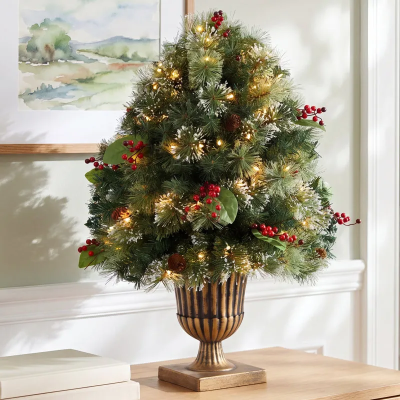 The Holiday Aisle® Pre-Lit Snow-Tipped Urn Tabletop Tree | Birch Lane
