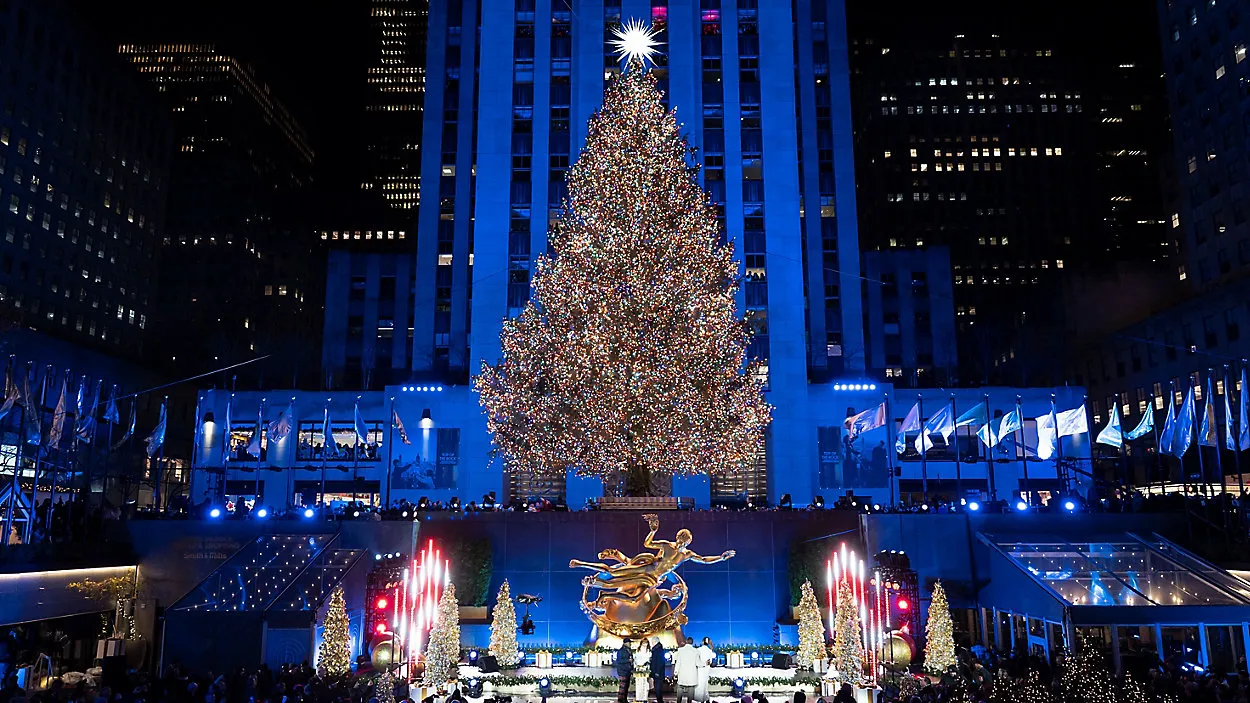 The Rockefeller Center Christmas tree lights up in NYC