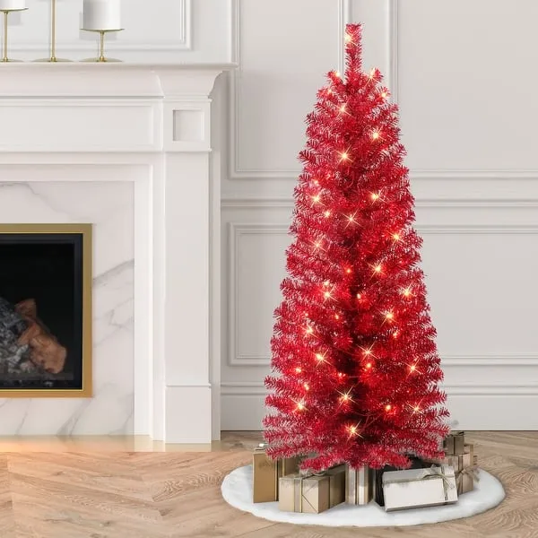 Tinsel Tree Red Christmas Tree Prelit Puleo International Pre-Lit Red Tinsel Artificial Tree