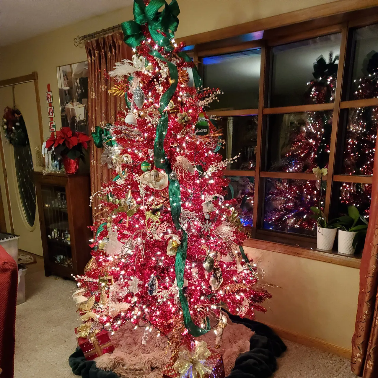 Tinsel Tree Red Christmas Tree Prelit Puleo International Pre-Lit Red Tinsel Artificial Tree