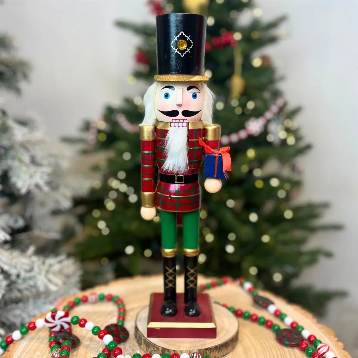Traditional 10 Inch Wooden Christmas Nutcracker Soldier - Silver Holiday  Table & Tree Decor With Gift Box