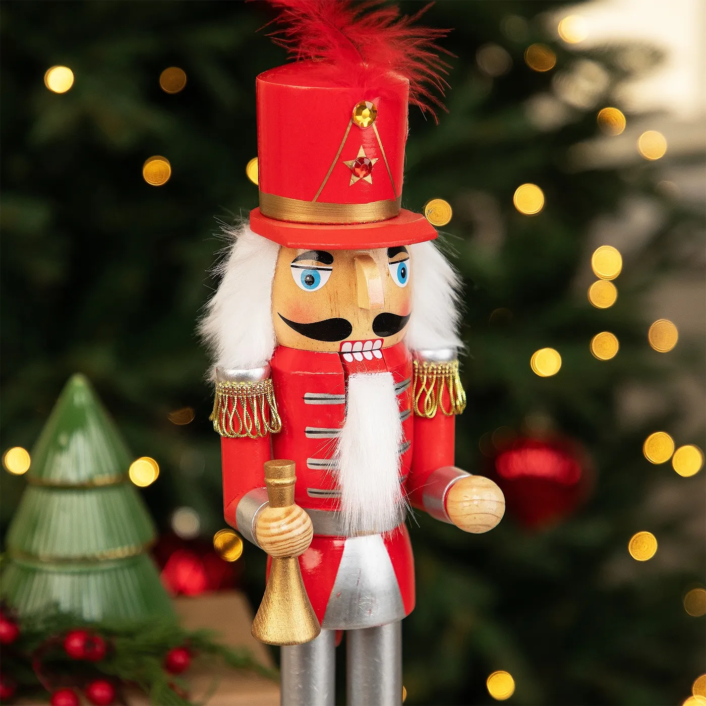 Traditional Nutcrackers Christmas Hollywood Decorative Nutcrackers 14' Red  And White Wooden Christmas Nutcracker With Horn Bed Bath Beyond 16547905