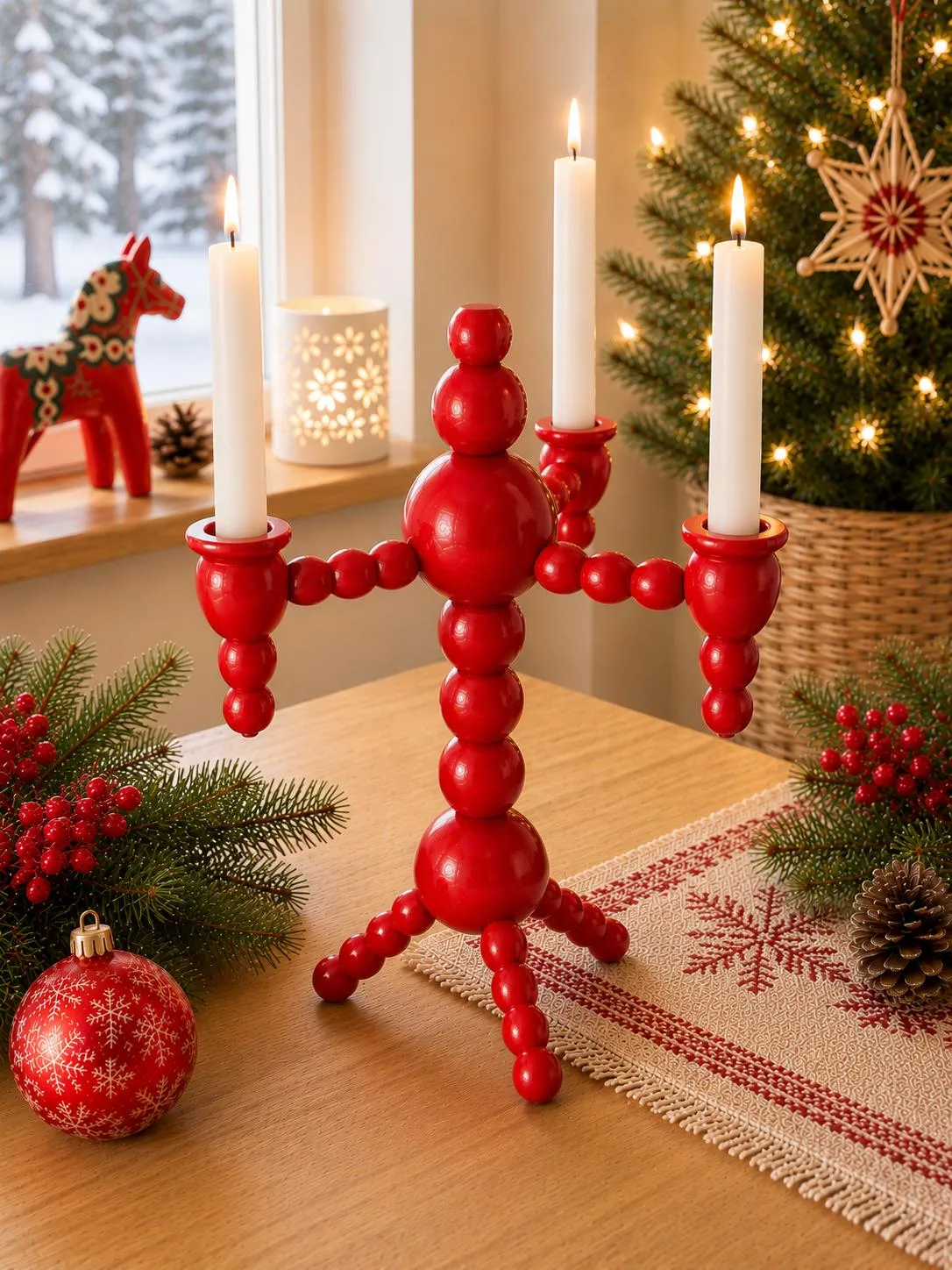 Traditional Sweden Candle Close-up Of Four Burning Candles In A Traditional  Advent Candle Holder During