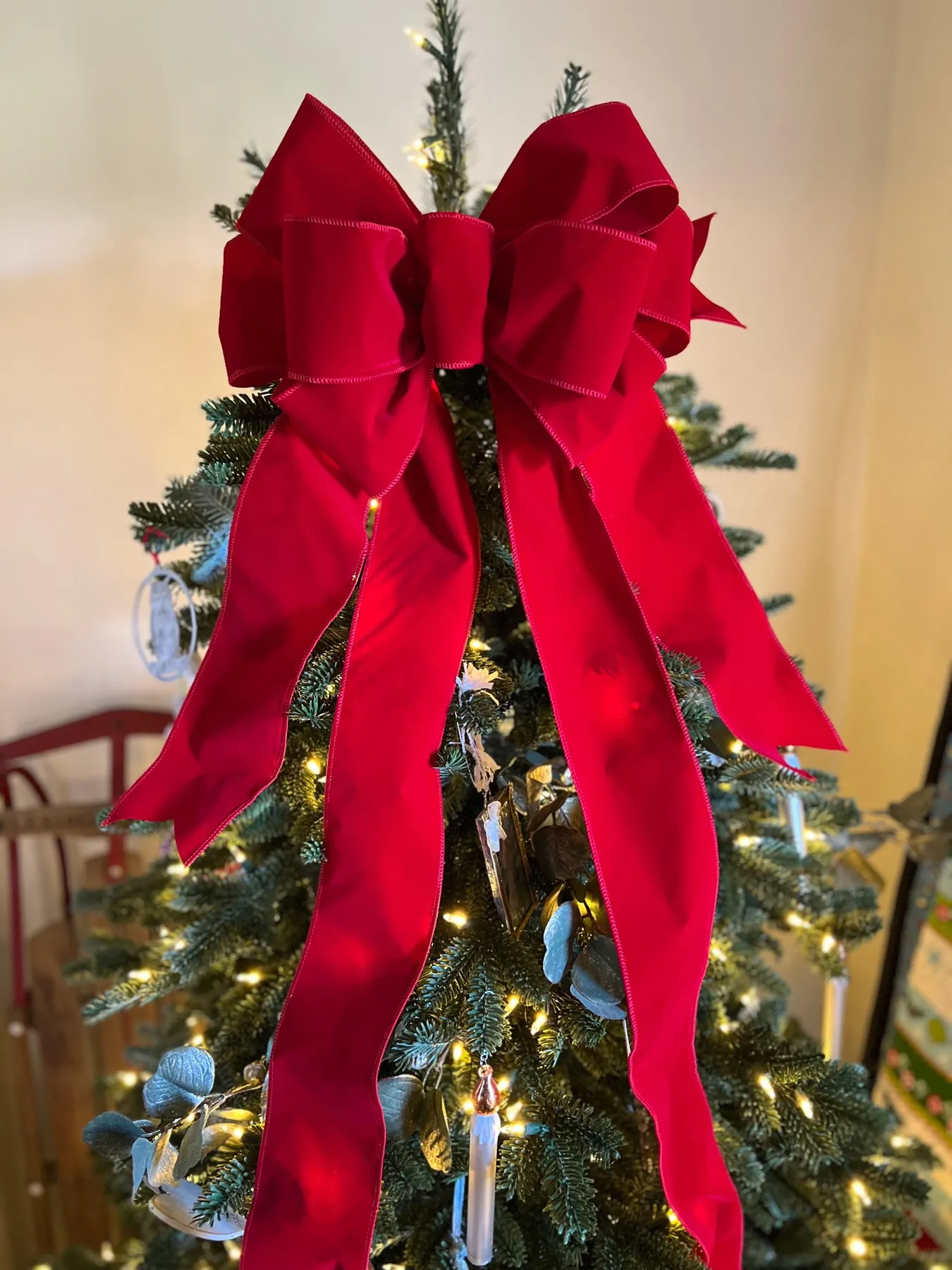 Tree Christmas Lot Bow Ribbons The Classic Vintage Red Velvet XL Christmas  Tree Topper Bow With Long Streamers