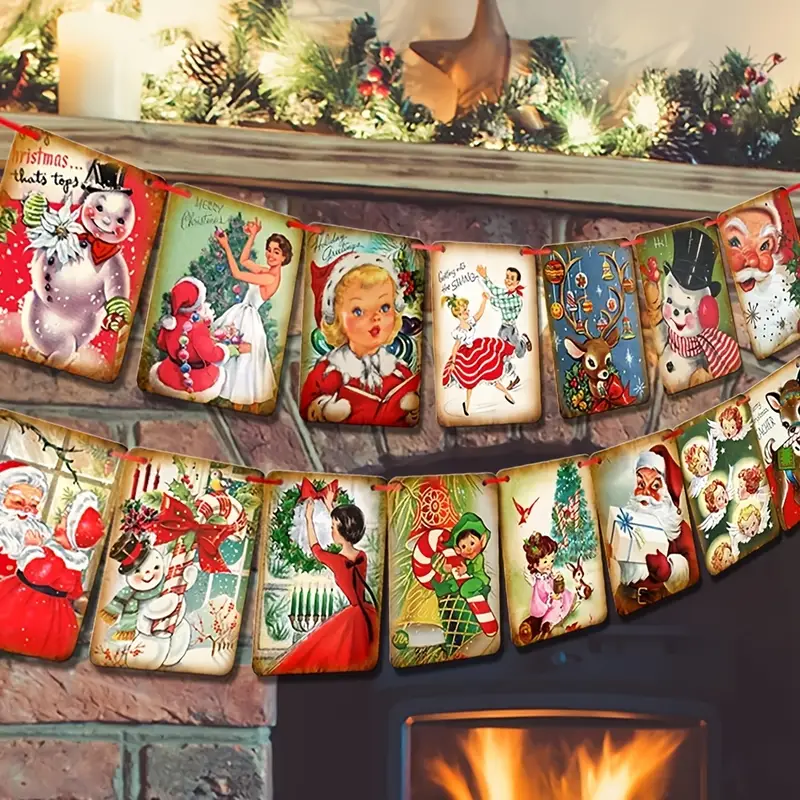 vintage christmas banner 1960s theme paper garland - Temu
