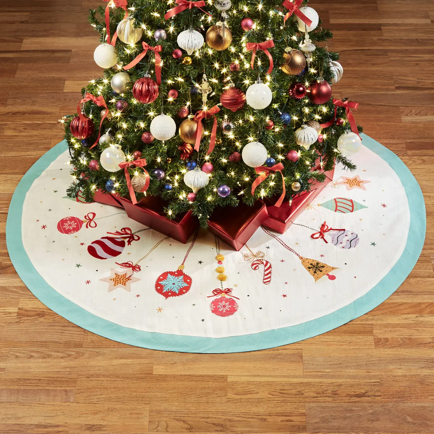 Vintage Christmas Ornament Mid Century Tree Skirt Vintage Ornament Retro Mid Century Style Embellished Christmas Tree Skirt