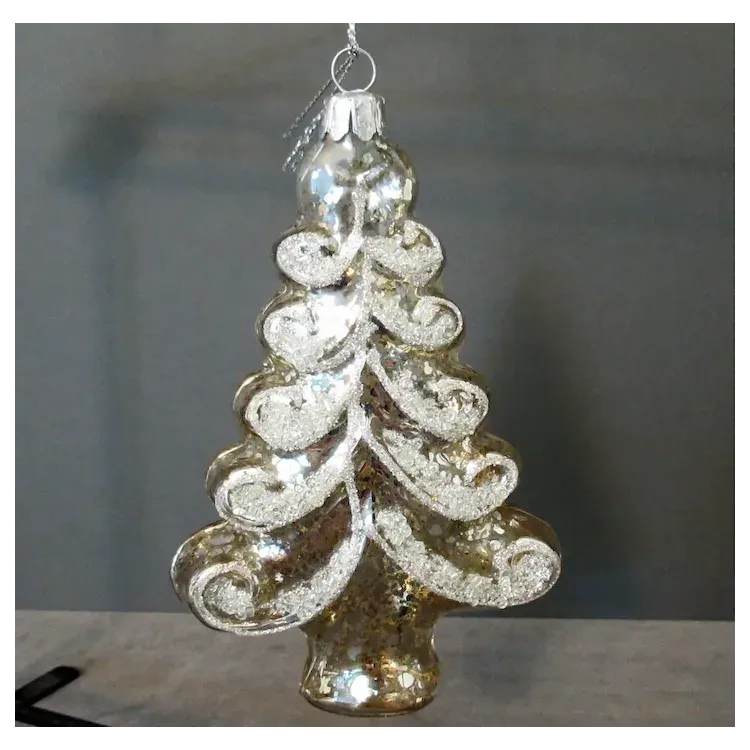 Vintage Glass Christmas Ornament – Fancy Silver Christmas Tree. For Sale at Ruby Lane
