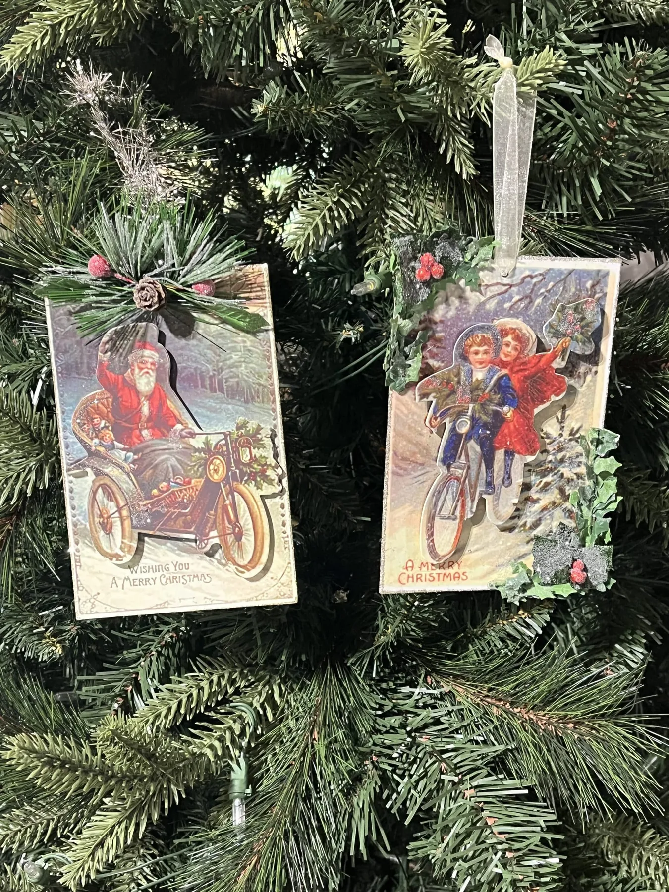 Vintage Merry Christmas Post card Ornament Set of 2 - The Crafty Decorator