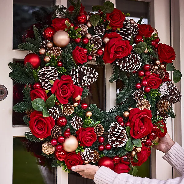 Vintage Style Rosebrook Pine Festive Decor Autumn-Winter Wreath Front Door Christmas Wreath 60cm