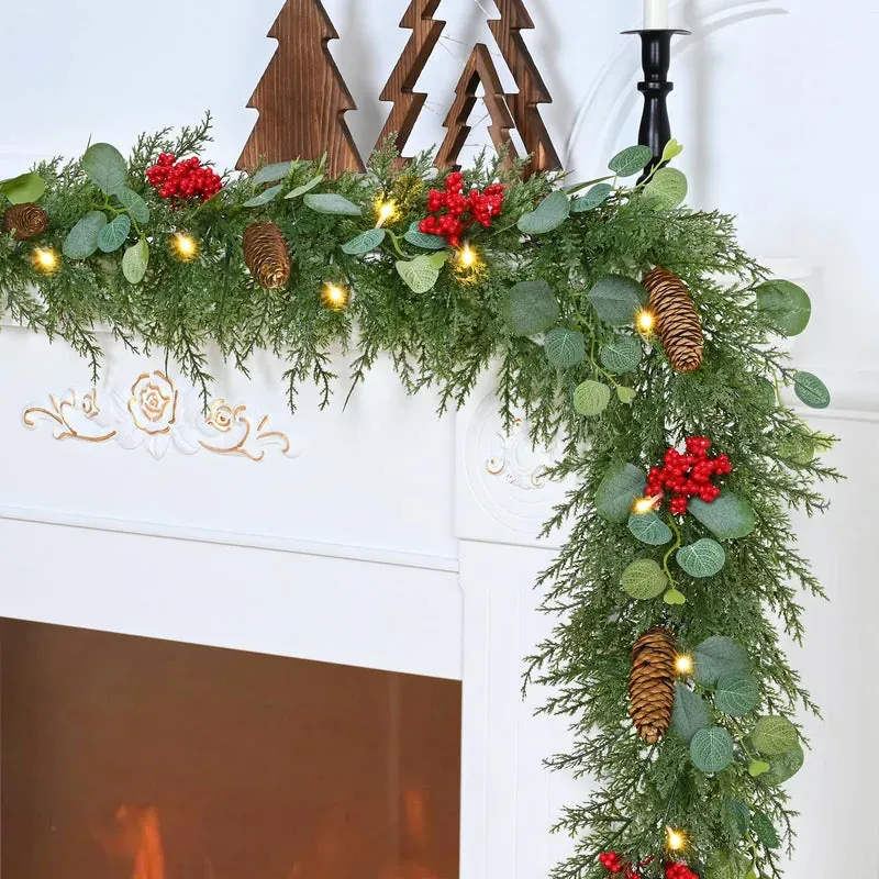 Waipfaru Christmas Decorations, 5.9FT Christmas Garland with Lights, Prelit  Lighted Christmas Greenery Cedar Garland Cypress