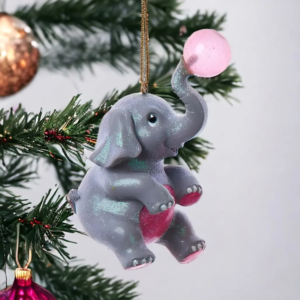 Whimsical Elephant Blowing Bubblegum Ornament