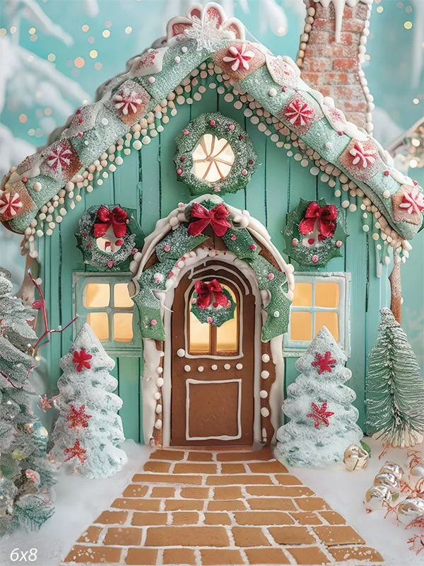 Whimsical Gingerbread House Christmas Backdrop
