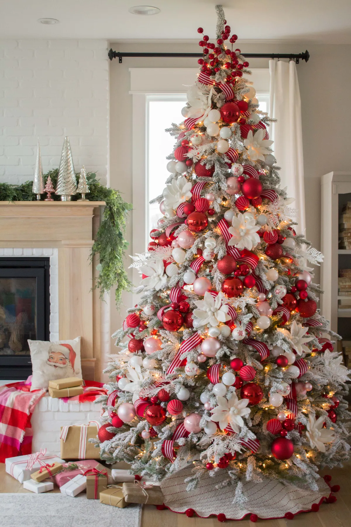 White Luxury Christmas Tree With Red And Gold & Handmade High-standard Farmhouse