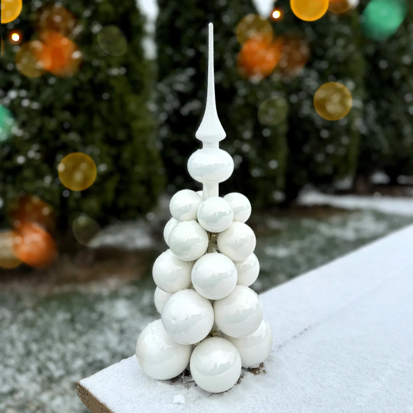 White Tabletop Cluster Ornament Tree | Crest Ornament Trees