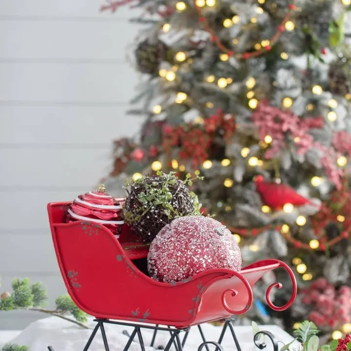 Wholesale 14.5X10X11'H Iron Red Black Sleigh Small, Distressed Christmas  Santa Sleigh Holiday Tabletop Hanging Decoration Black Red Iron for your  store - Faire